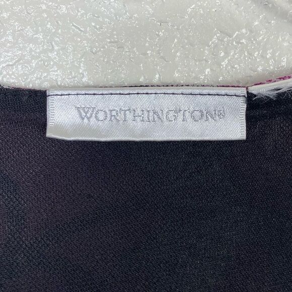 Vintage y2k Worthington Purple & Black Leaf Pattern Bell Sleeve Blouse - Picture 4 of 5